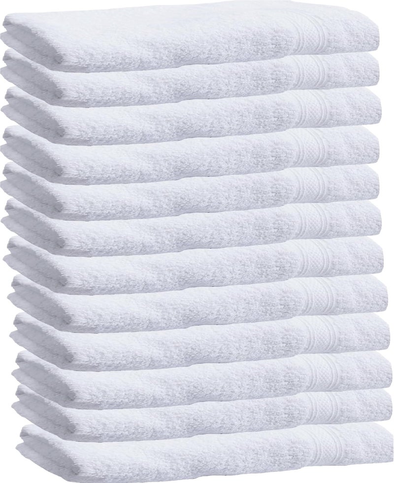 Towels N More 12 White 16x27 Premium Hand Towels with 100% Ring Spun Cotton Loops, Super Absorbent Best for Hotel, Bathroom, Gym, Home or Commercial use (12) - Image 1